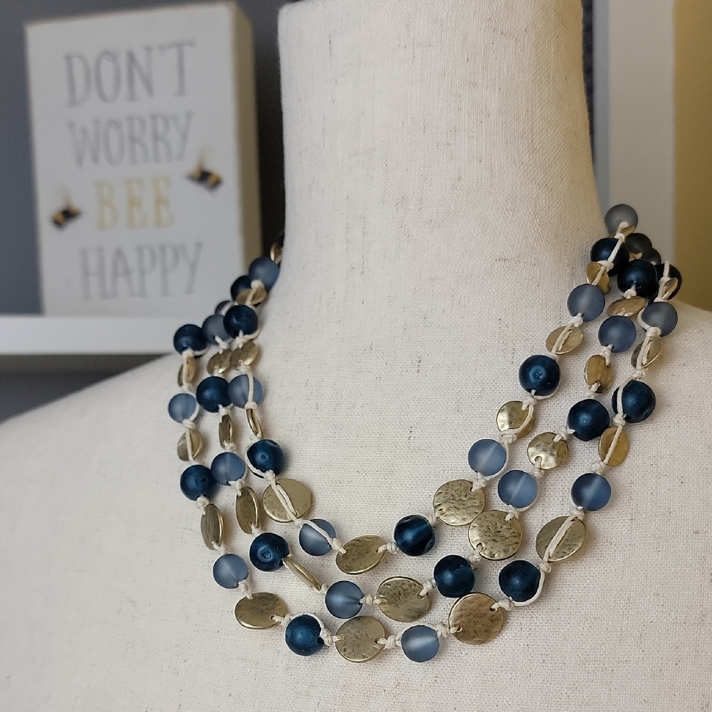 Chico's Elegant Silver and Blue Beaded Necklace